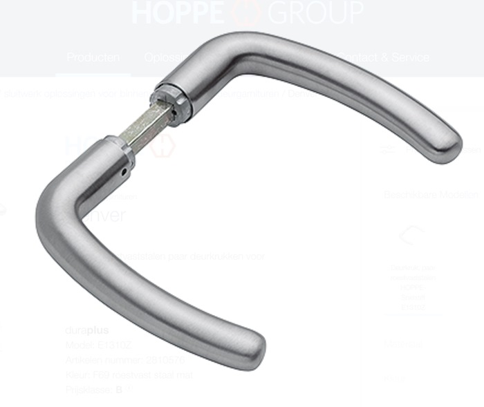 HOPPE E1310/42K Denver facadedørsgreb, F69 rustfrit stål, DIN med 2xhundele, 115-125mm